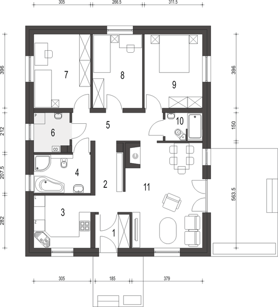 Parter projektu Bogna bez garażu [B]