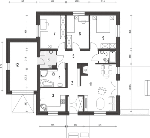 Parter projektu Bogna z garażem 1-st. [A]