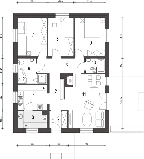 Parter projektu Bogna II bez garażu [B]