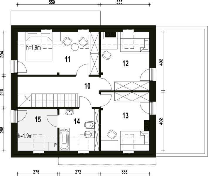 Poddasze projektu Sosnówka z garażem 1-st. [A]