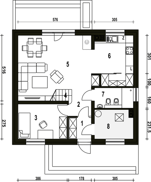 Parter projektu Sosnówka bez garażu [B]