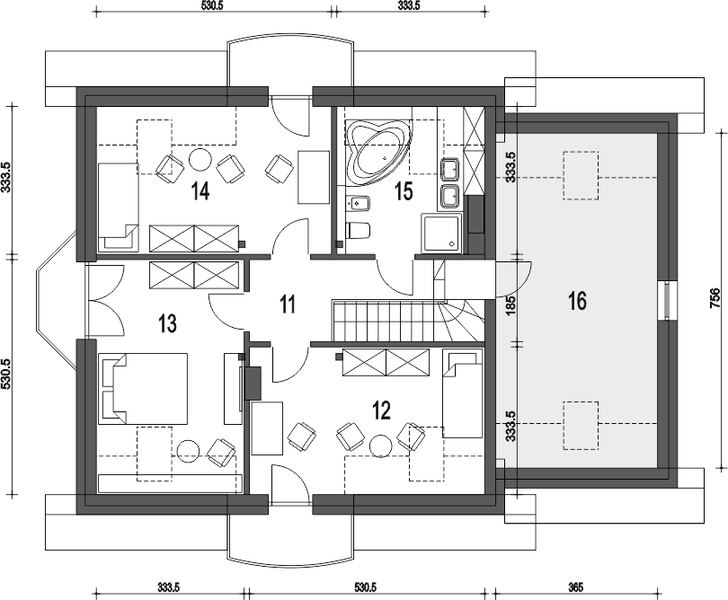 Poddasze projektu Dom Dla Ciebie 3 z garażem 1-st. [A]