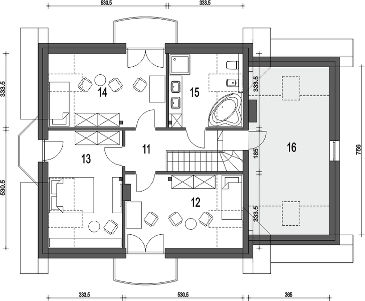 Poddasze projektu Dom Dla Ciebie 4 z garażem 1-st. [A]