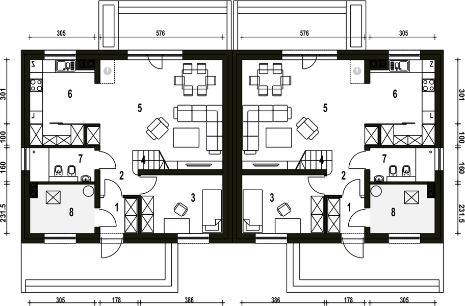 Parter projektu Sosnówka bez garażu bliźniak [B-BL2]