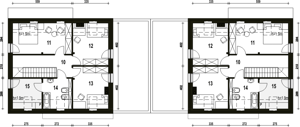 Poddasze projektu Sosnówka z garażem 1-st. bliźniak [A-BL1]