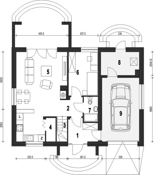 Parter projektu Inka IV z garażem 1-st. [A]
