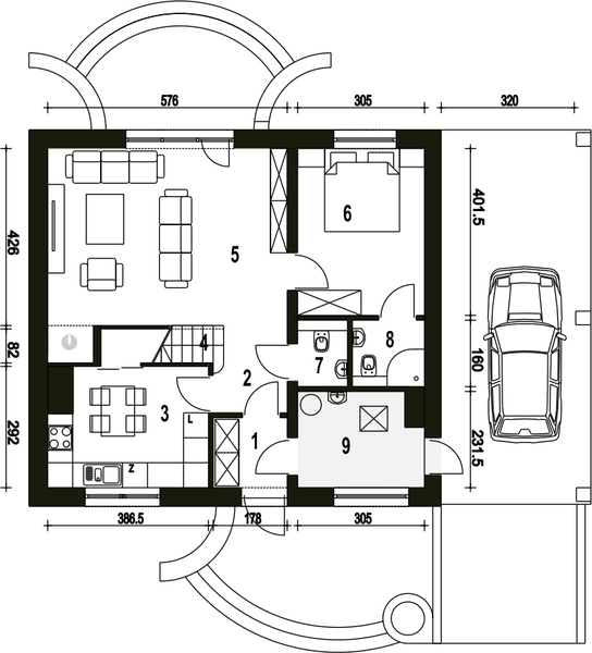 Parter projektu Sosnówka II z wiatą [A1]