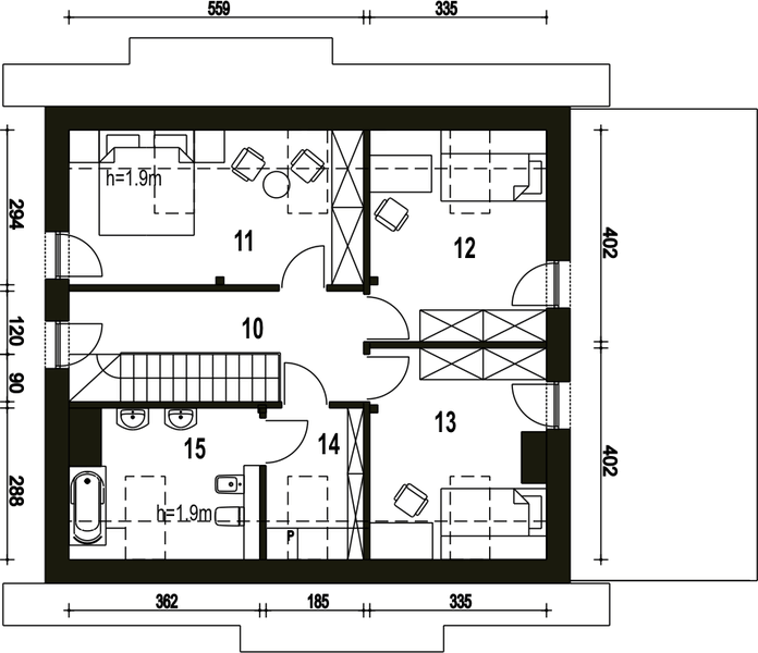 Poddasze projektu Sosnówka II z wiatą [A1]