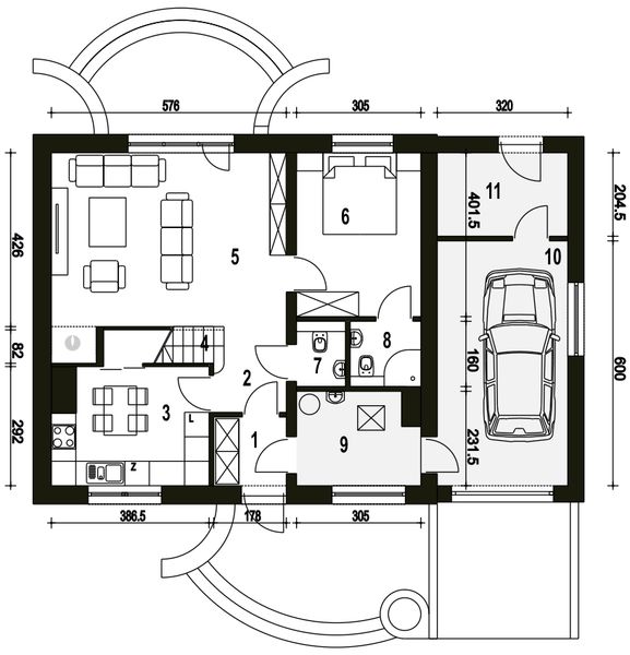 Parter projektu Sosnówka II z garażem 1-st. [A]