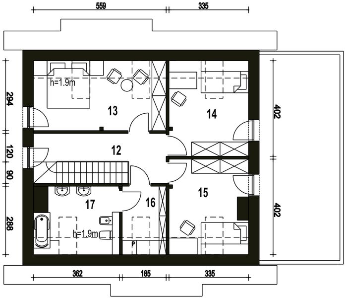 Poddasze projektu Sosnówka II z garażem 1-st. [A]