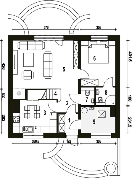 Parter projektu Sosnówka II bez garażu [B]