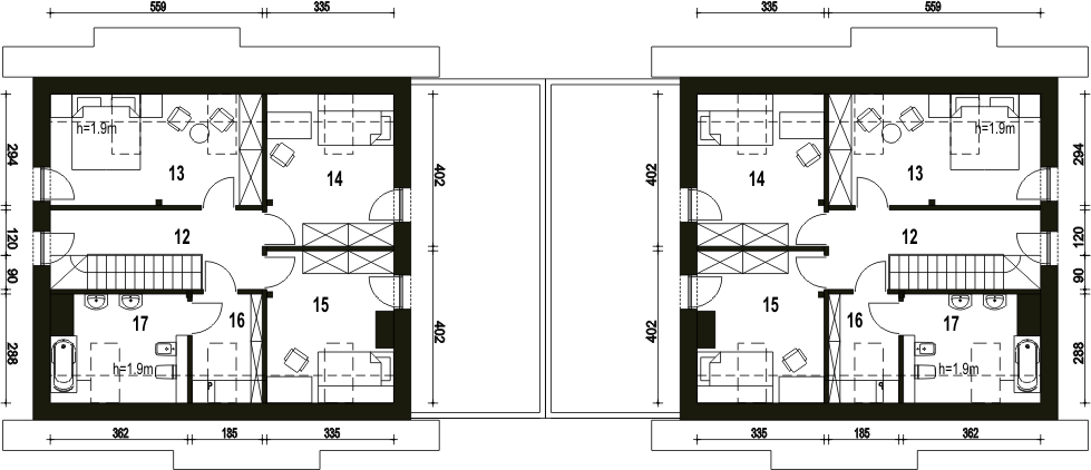 Poddasze projektu Sosnówka II z garażem 1-st. bliźniak [A-BL1]