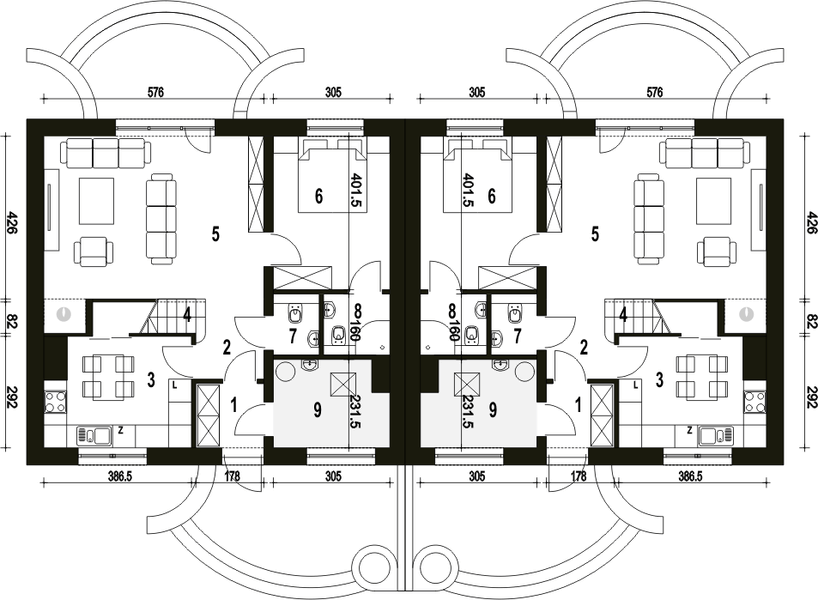 Parter projektu Sosnówka II bez garażu bliźniak [B-BL1]