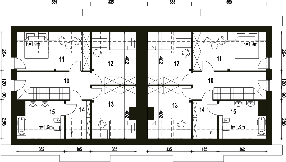 Poddasze projektu Sosnówka II bez garażu bliźniak [B-BL1]