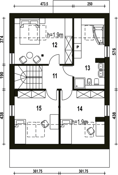 Poddasze projektu Mazurek z garażem 1-st. [A]