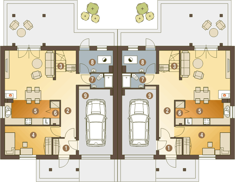 Parter projektu Jarząbek III z garażem 1-st. bliźniak [A1-BL1]