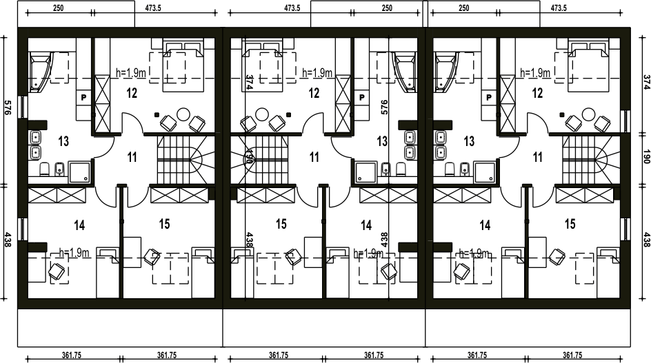 Poddasze projektu Mazurek z garażem 1-st. szeregówka [A-SZ]