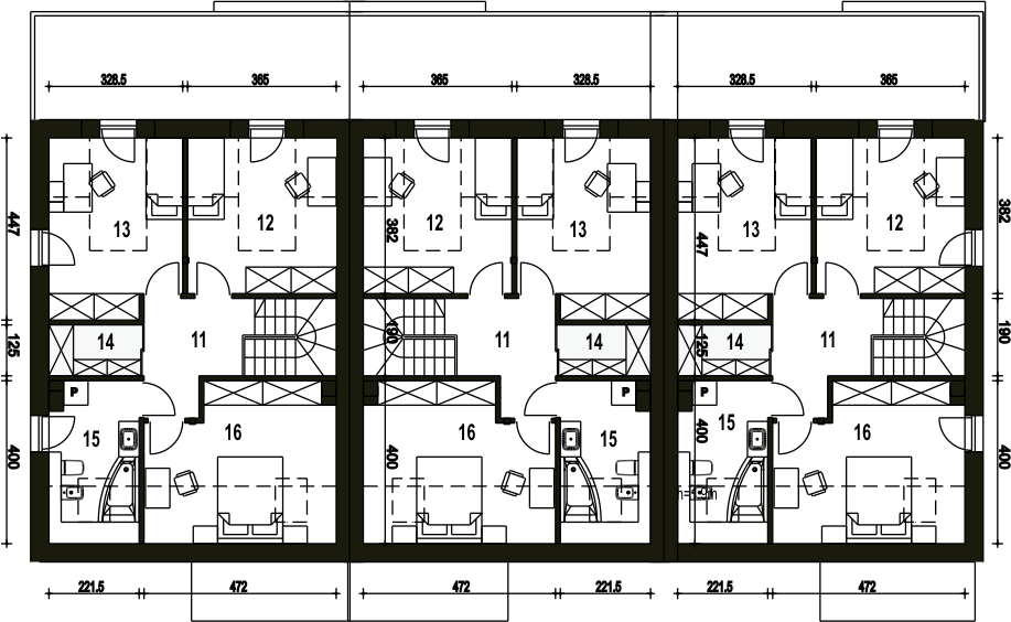 Poddasze projektu Makolągwa z garażem 1-st. szeregówka [A-SZ]