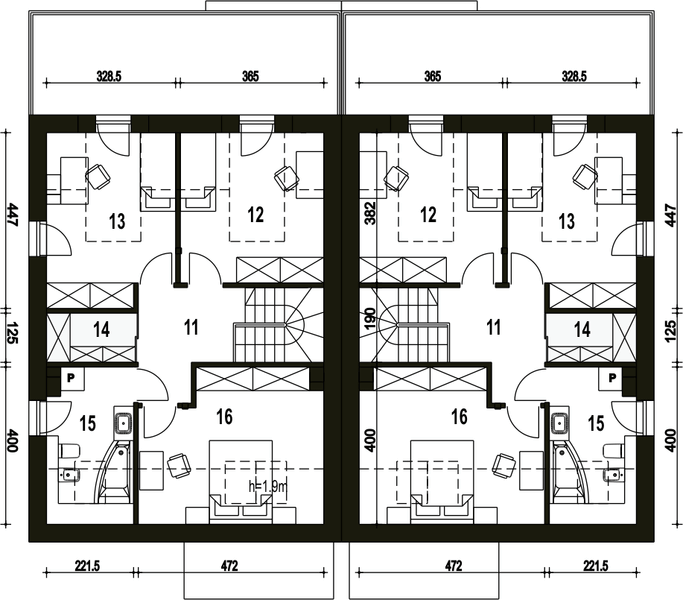 Poddasze projektu Makolągwa z garażem 1-st. bliźniak [A-BL1]