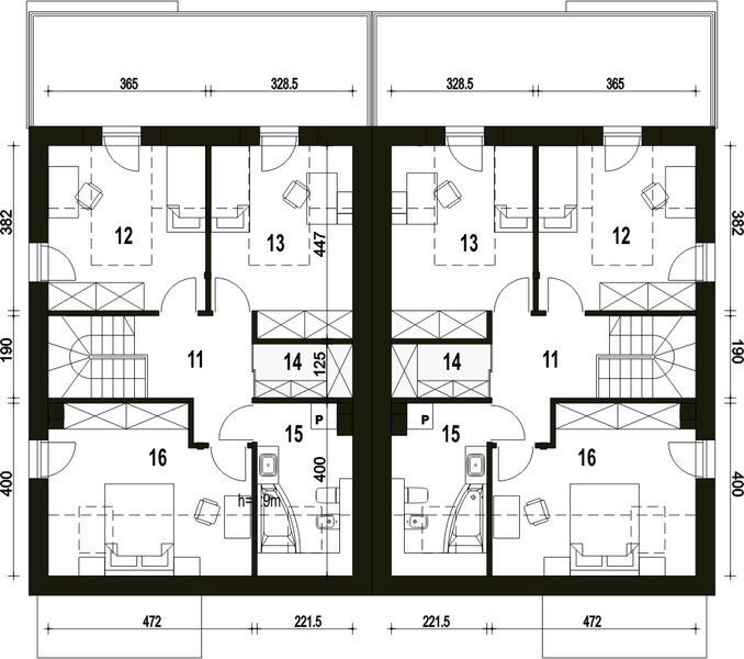 Poddasze projektu Makolągwa z garażem 1-st. bliźniak [A-BL2]
