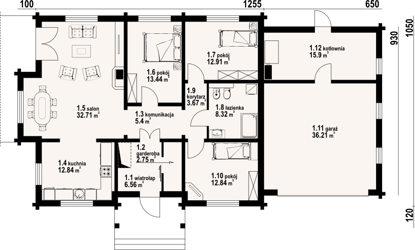 Parter projektu Dębina z garażem 13
