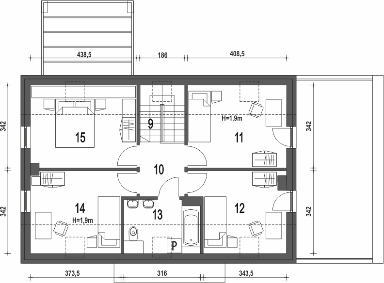 Poddasze projektu Eco 5 z garażem 1-st. [A]