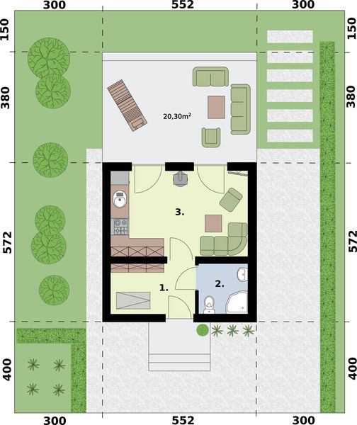 Parter projektu Lido A dom letniskowy na zgłoszenie do 35 m2