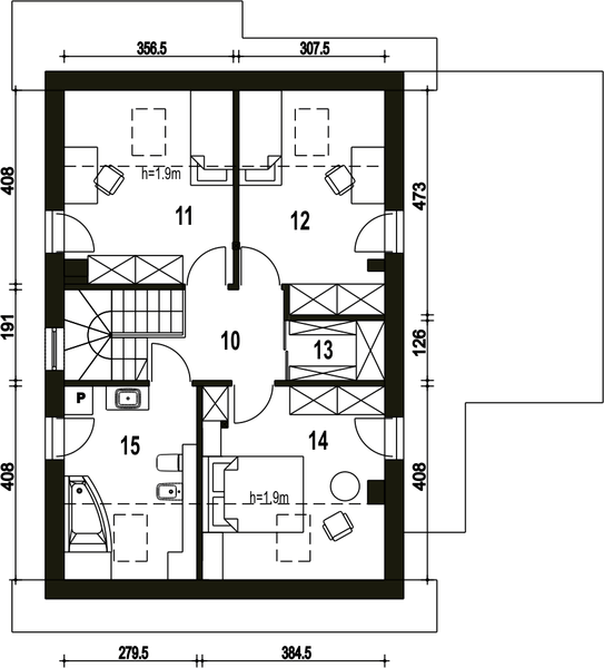Poddasze projektu Głuszec z garażem 1-st. [A]