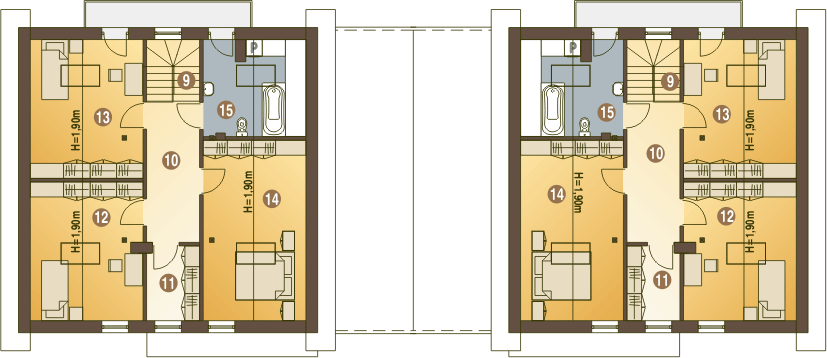 Poddasze projektu Nowinka V z garażem i wiatą bliźniak [A1-BL1]