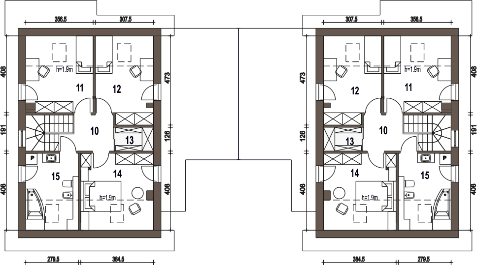 Poddasze projektu Głuszec z garażem 1-st. bliźniak [A-BL1]