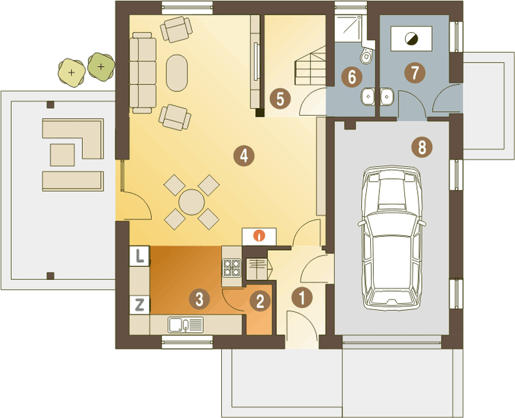 Parter projektu Nowinka V z garażem 1-st. [A]