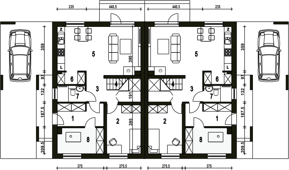 Parter projektu Głuszec z wiatą bliźniak [A1-BL]