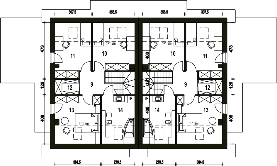 Poddasze projektu Głuszec z wiatą bliźniak [A1-BL]