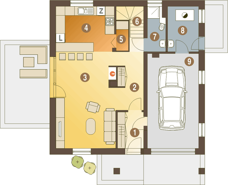 Parter projektu Nowinka VI z garażem 1-st. [A]