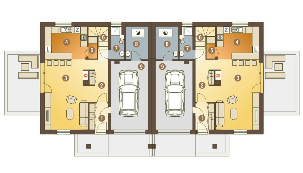 Parter projektu Nowinka VI z garażem 1-st. bliźniak [A-BL1]