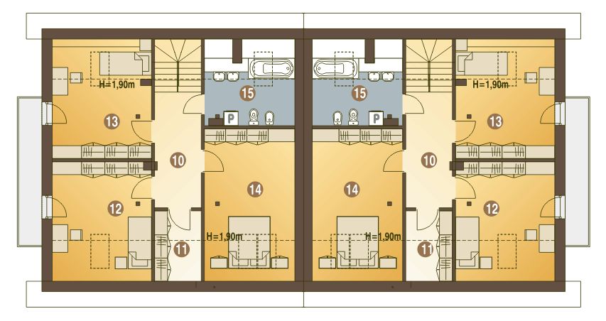 Poddasze projektu Nowinka VI z garażem 1-st. bliźniak [A-BL1]