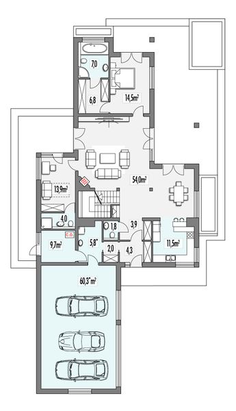 Parter projektu Sewilla Maxi D 3-garaże