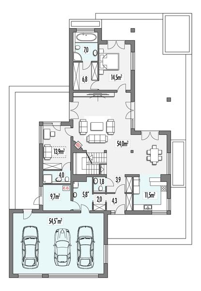 Parter projektu Sewilla Maxi F 3-garaże
