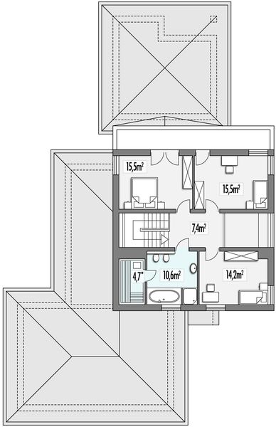 Piętro 1 projektu Sewilla Maxi F 3-garaże