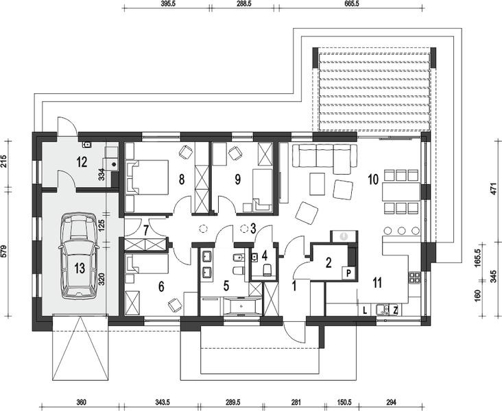 Parter projektu Kalikst z garażem 1-st. [A]