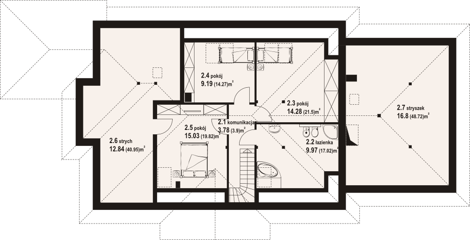 Poddasze projektu Dęborzyce 15 dwst