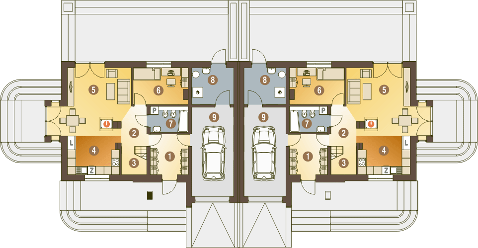 Parter projektu Czeczotka II z garażem 1-st. bliźniak [A-BL]