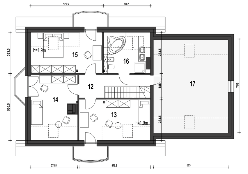 Poddasze projektu Dom Dla Ciebie 1 w3 z garażem 2-st. [A1]