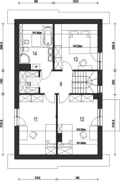Poddasze projektu Głuszec II z garażem 1-st. [A]