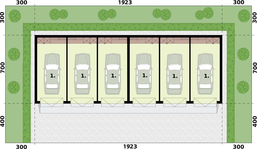 Parter projektu G341 garaż sześciostanowiskowy