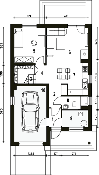 Parter projektu Mazurek II z garażem 1-st. [A]