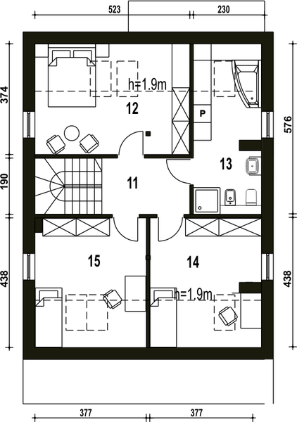 Poddasze projektu Mazurek II z garażem 1-st. [A]