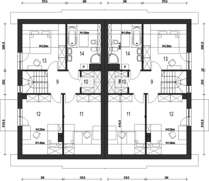 Poddasze projektu Głuszec II z garażem 1-st. bliźniak [A-BL1]
