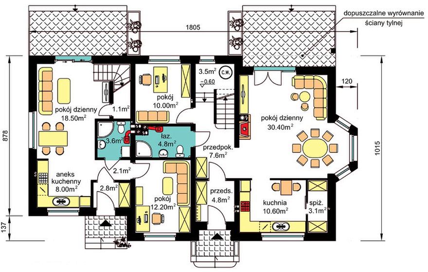 Parter projektu BS-12 wariant 1 dwulokalowy
