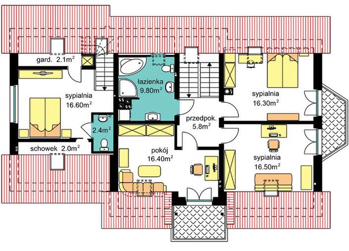 Poddasze projektu BS-12 wariant 1 dwulokalowy
